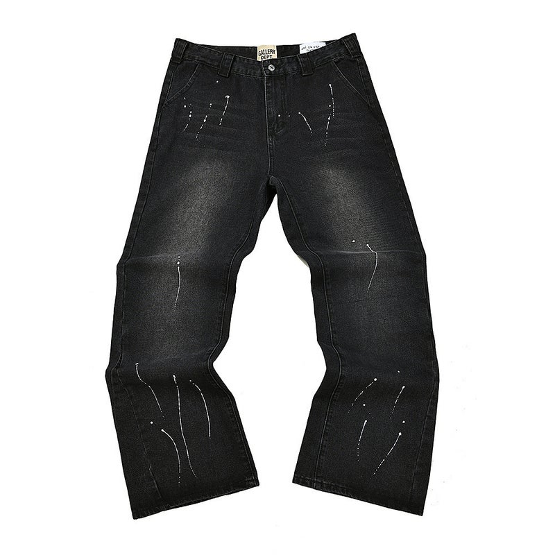 G D Hand-Painted Splash-Ink Splicing Drawstring High Street Casual Sports Sweatpants Micro-Flared Pants Men'S Denim Pants Women - Image 1