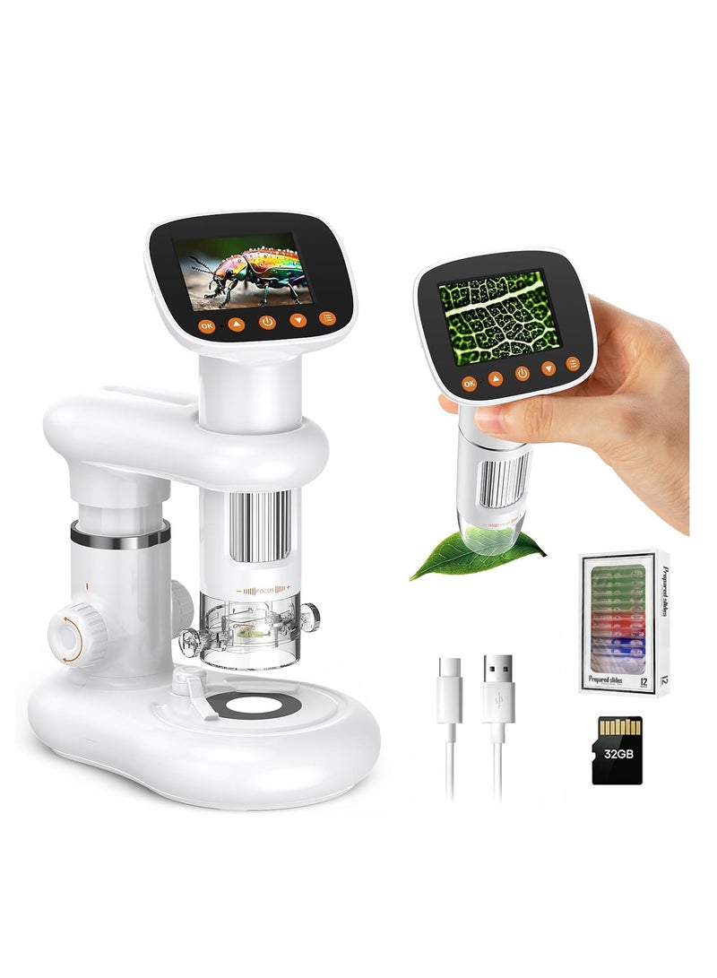 Kids Microscope Including 32GB SD Card and 12 Dspecimens Handheld Digital Microscope with 2 IPS Screen Take Pictures Videos Download to PC Mac 1000X Pocket Microscope - Image 1