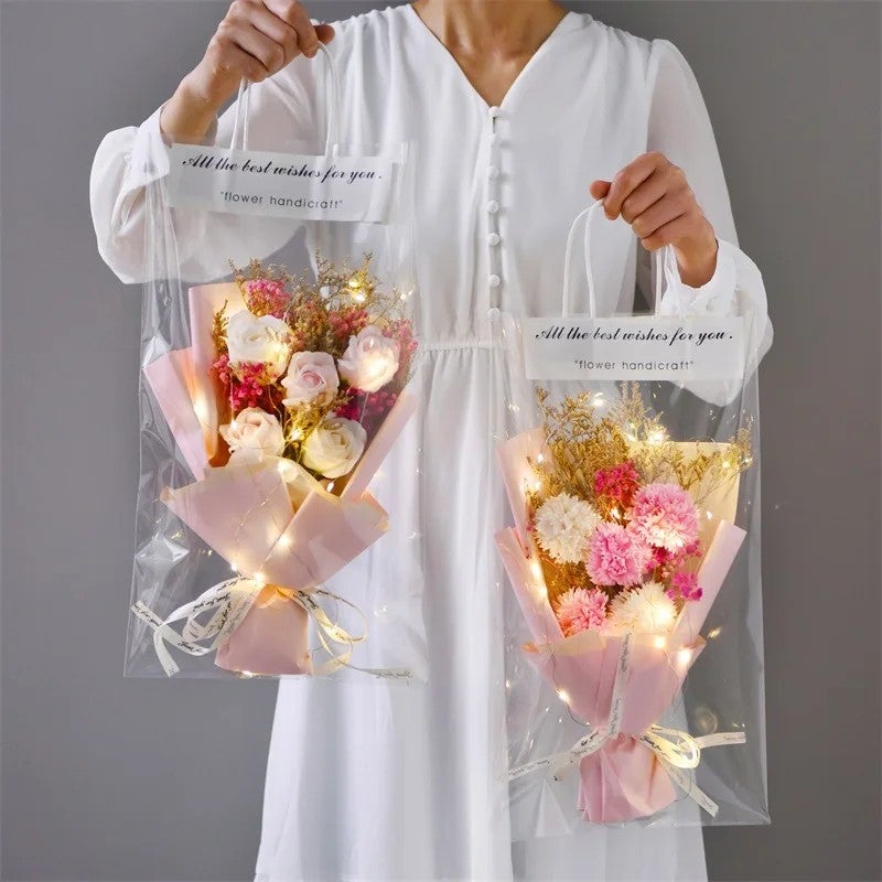 Bluejw Small Dried Flower Bouquet - Foam Rose Soap Flower Gift for Girlfriend, Valentine's Day, Christmas - Includes Natural Dried Plants - Image 2