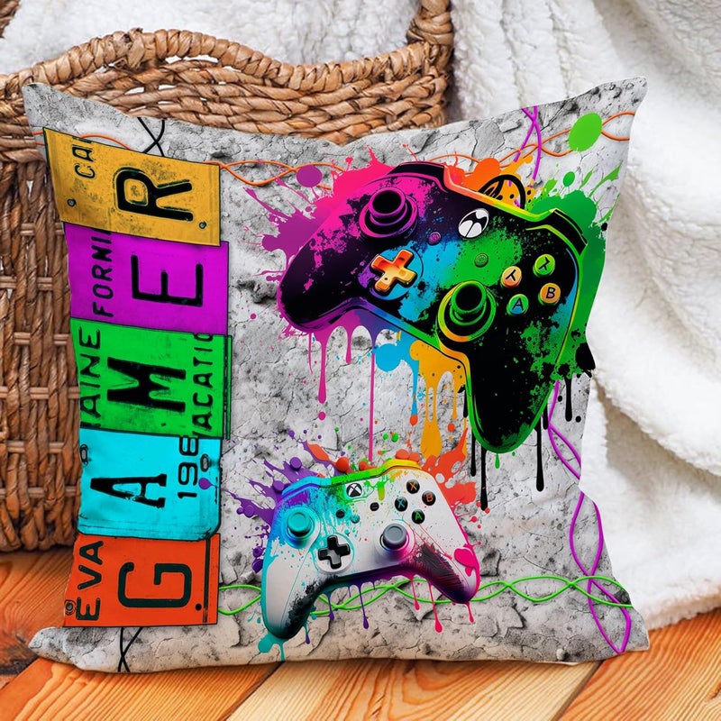 Leaveland Neon Video Game Controller 18x18 Inch Throw Pillow Cover Luminous Gaming Decorative Soft Square Cushion Case Playroom Teen Boy Son Gamer Party Decor Christmas Day Gift Accent Pillowcase Sham - Image 3