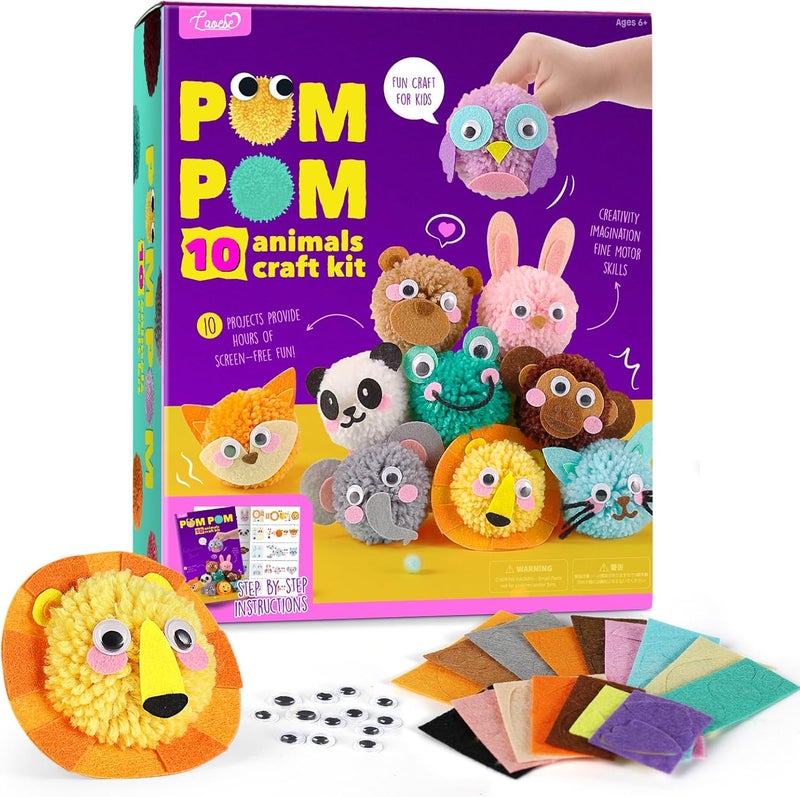 ONE TO FOUR Pom Pom Craft Kit - Animal Arts and Crafts for Kids - DIY Art Supplies, Toys Gifts for Girls 4 5 6 7 8 9 10 Years Old - Image 1