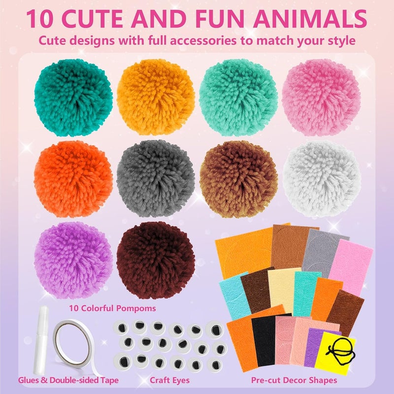 ONE TO FOUR Pom Pom Craft Kit - Animal Arts and Crafts for Kids - DIY Art Supplies, Toys Gifts for Girls 4 5 6 7 8 9 10 Years Old - Image 2