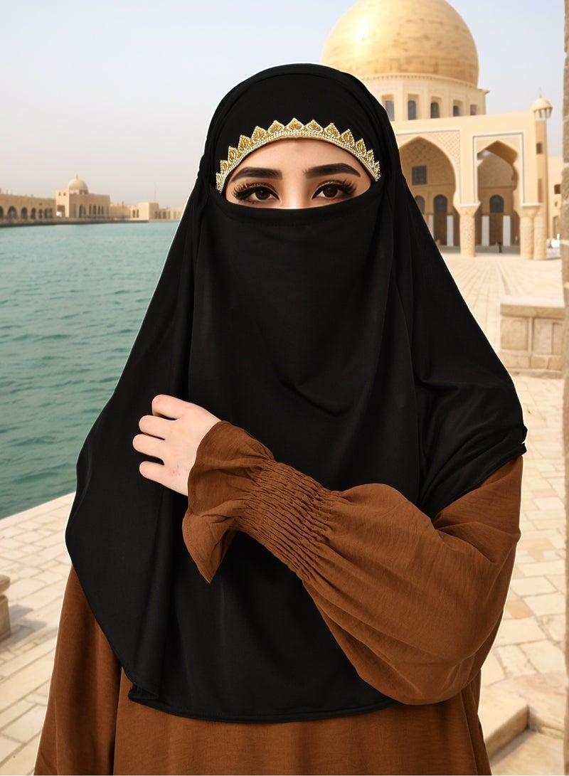 One Piece Head Cover Hijab with Veil with Chain Saudi Niqab In Breathable Scarf  - Image 1