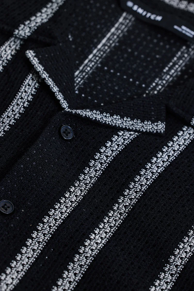 SNITCH Black Stripes Oversized Fit Crochet Shirt