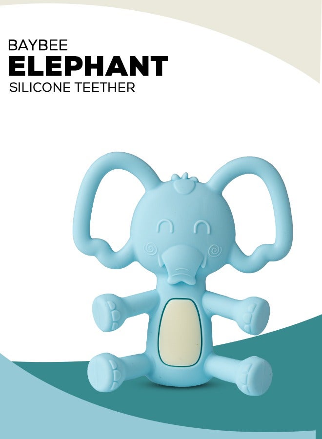 BAYBEE Elephant Silicone Teether For Baby Bpa Free Food Grade Silicone Teether For Babies To Soothe Their Gums Easy To Grasp Chewing Toy Teething Toys Baby Teether For 6 To 12 Months Baby Infant Blue - Image 3