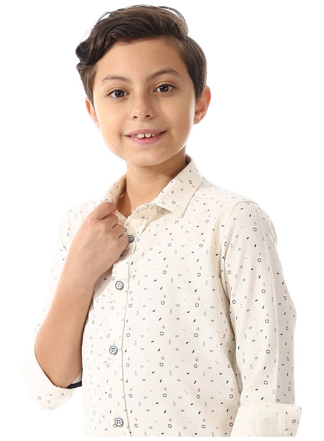 Andora Printed Shirt For Boys - Off White , Red & Navy Blue_Multicolour - Image 3