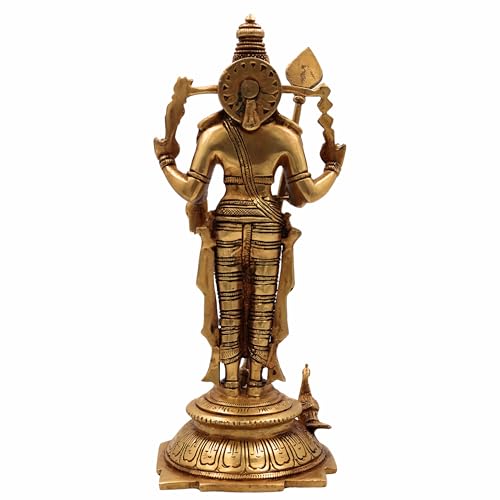 Bhunes Brass Murugan Brass Idol Sculpture – Kartikeya Subramanya Skanda Velan Shanmukha Arumugan Saravana Senthil Moorthi Statue for Puja Home Decor Gifts, Gold, 11 Inch, 1 Piece - Image 5