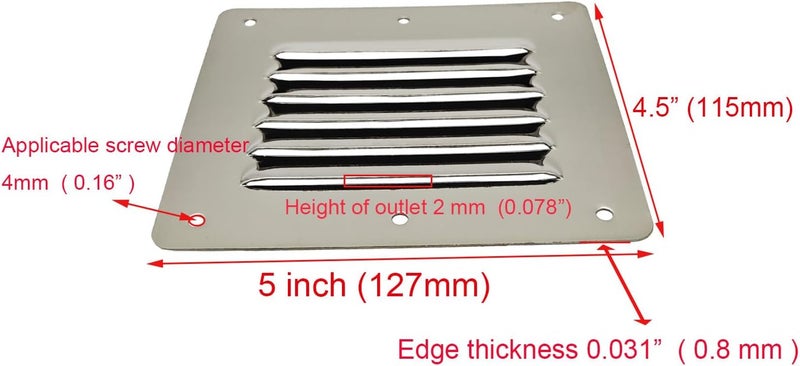 Douzime Boat Cabin Vents Louver Grill Cover Ventilation Louver 4-1/2" X 5" 316 Stainless Steel Stamped Air Venting Panel Cover 2 Pack - Image 2