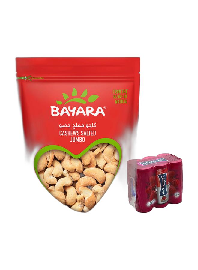 noon Bayara Salted Cashew 400grams + Barbican Strawberry Flavor Malt Beverage, Can, 250ml × 6 Pack of 6 - Image 1