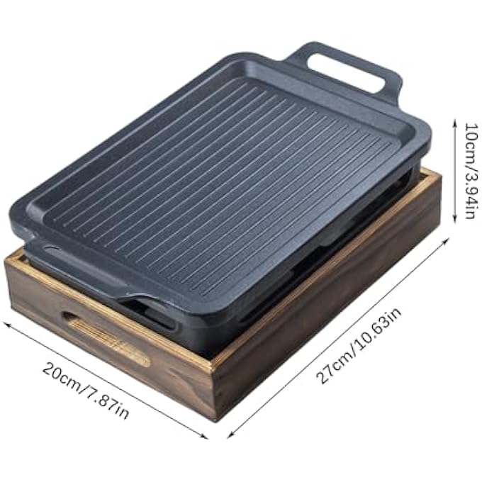 فلاين شواية مزدوجة سميكة محمولة غير لاصقة مع قاعدة خشبية، شواية موقد فرن للاستخدام المنزلي الداخلي 27 * 20 * 10 سم - Image 3