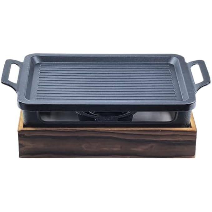 فلاين شواية مزدوجة سميكة محمولة غير لاصقة مع قاعدة خشبية، شواية موقد فرن للاستخدام المنزلي الداخلي 27 * 20 * 10 سم - Image 1