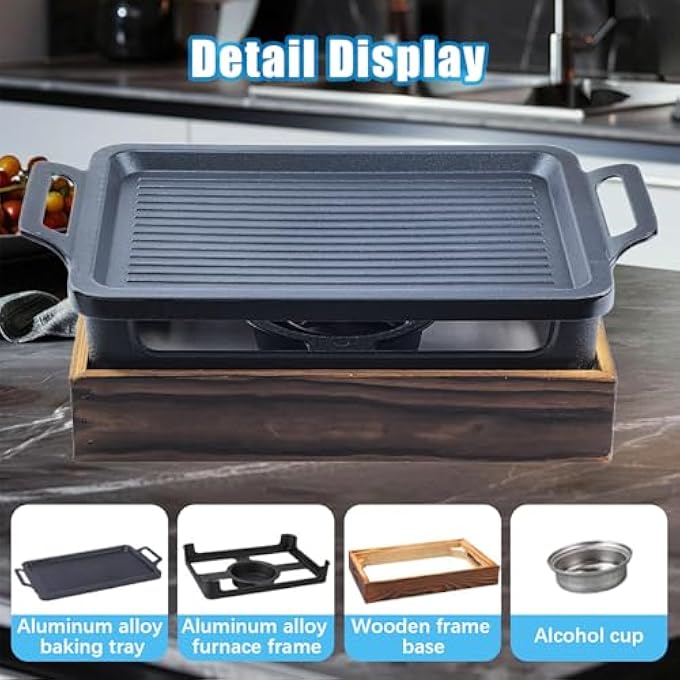 فلاين شواية مزدوجة سميكة محمولة غير لاصقة مع قاعدة خشبية، شواية موقد فرن للاستخدام المنزلي الداخلي 27 * 20 * 10 سم - Image 4