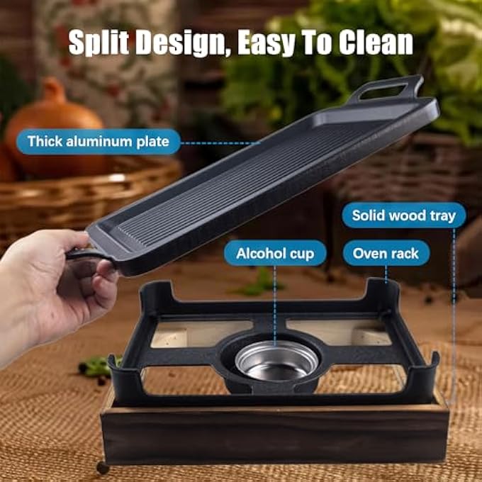 فلاين شواية مزدوجة سميكة محمولة غير لاصقة مع قاعدة خشبية، شواية موقد فرن للاستخدام المنزلي الداخلي 27 * 20 * 10 سم - Image 5