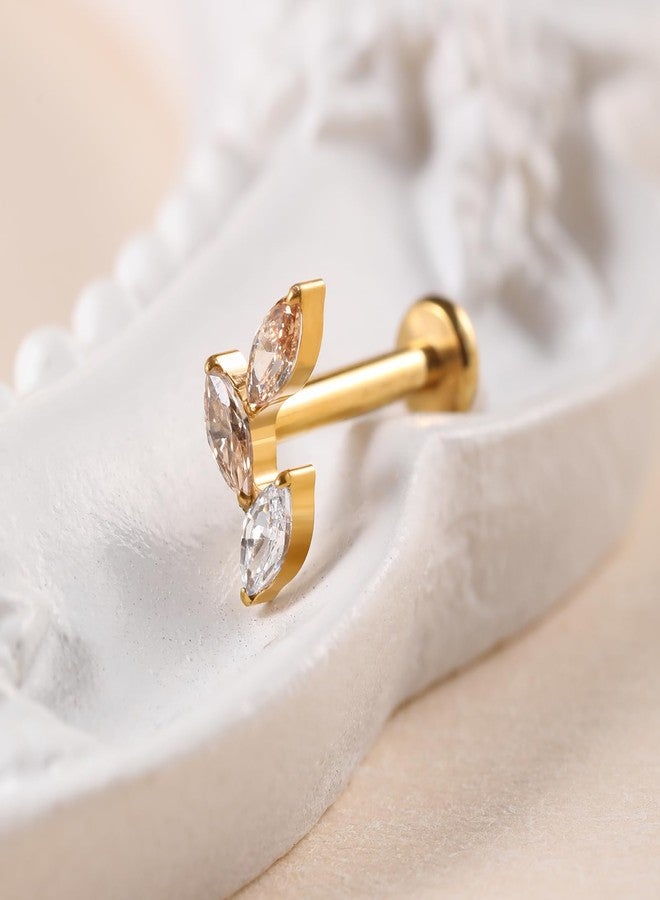 Humorrap Gold Piercing Jewelry for Conch Helix Tragus Flat 16G 8mm - ASTM F136 Titanium Champagne Cartilage Flatback Stud Earring, Cubic Zirconia Labret Ring, Push Pin, Threadless - Image 3