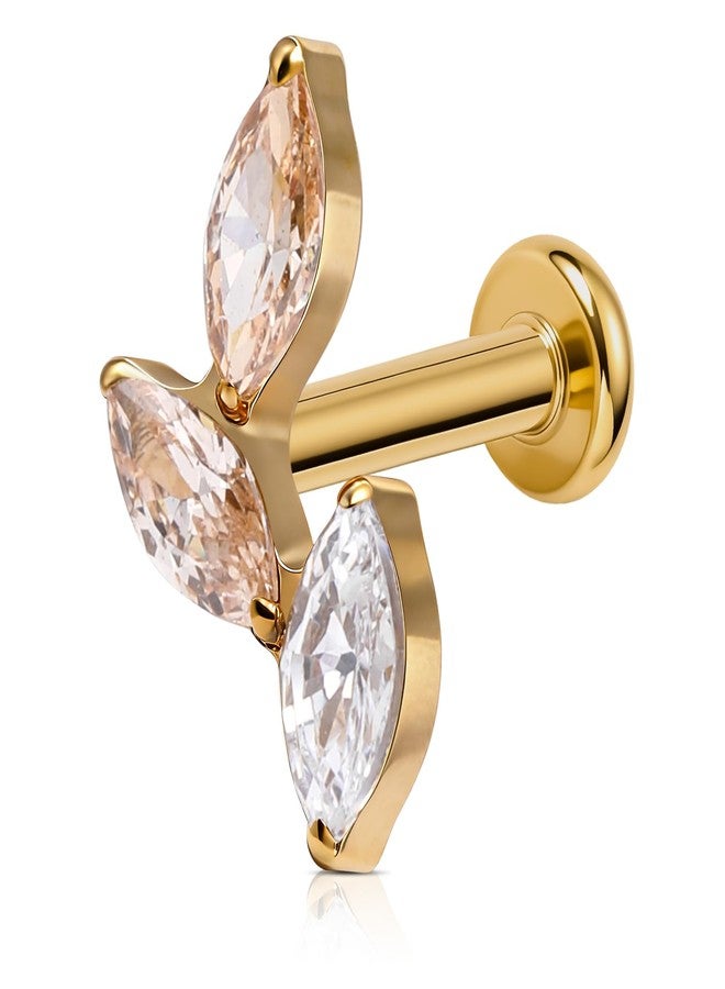Humorrap Gold Piercing Jewelry for Conch Helix Tragus Flat 16G 8mm - ASTM F136 Titanium Champagne Cartilage Flatback Stud Earring, Cubic Zirconia Labret Ring, Push Pin, Threadless - Image 1