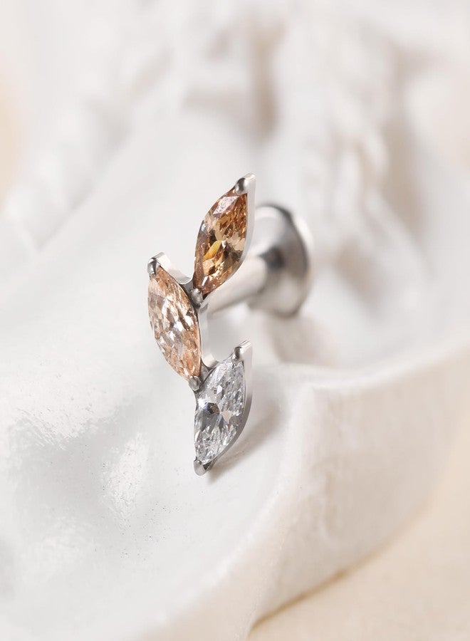 Humorrap Gold Piercing Jewelry for Conch Helix Tragus Flat 16G 8mm - ASTM F136 Titanium Champagne Cartilage Flatback Stud Earring, Cubic Zirconia Labret Ring, Push Pin, Threadless - Image 4