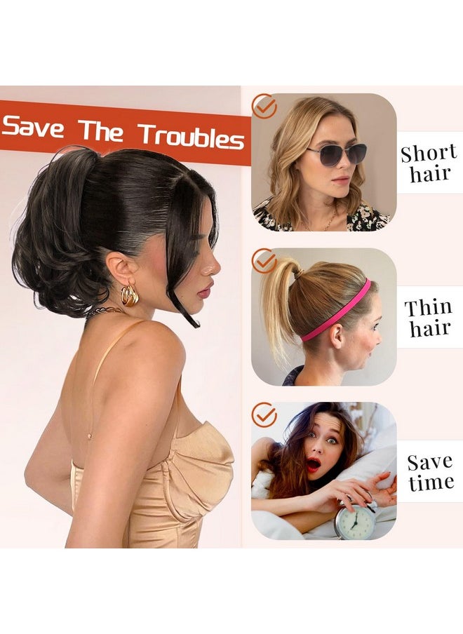 KooKaStyle - Ponytail Extension, 10" Short Claw Clip In Pony Tails Hair Extensions Curly Wavy Synthetic Drawstring Ponytail Halloween Hair Pieces For Women Girls Dark Brown - Image 1