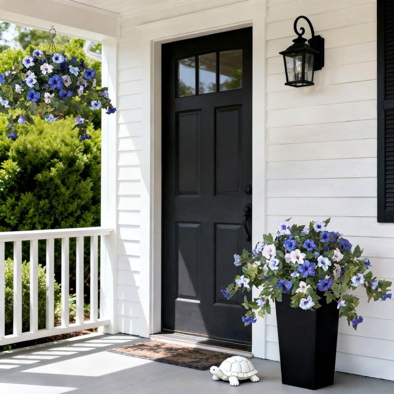 Ammyoo Artificial Fake Petunia Flowers for Outdoor Decoration, 2PCS Faux Silk Petunias Flower for Spring UV Resistant No Fade Realistic Plants for Garden Balcony Yard Porch Indoor Decor(Blue White) - Image 4