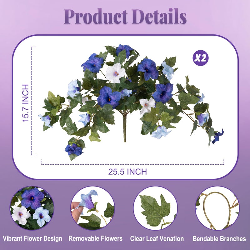 Ammyoo Artificial Fake Petunia Flowers for Outdoor Decoration, 2PCS Faux Silk Petunias Flower for Spring UV Resistant No Fade Realistic Plants for Garden Balcony Yard Porch Indoor Decor(Blue White) - Image 2