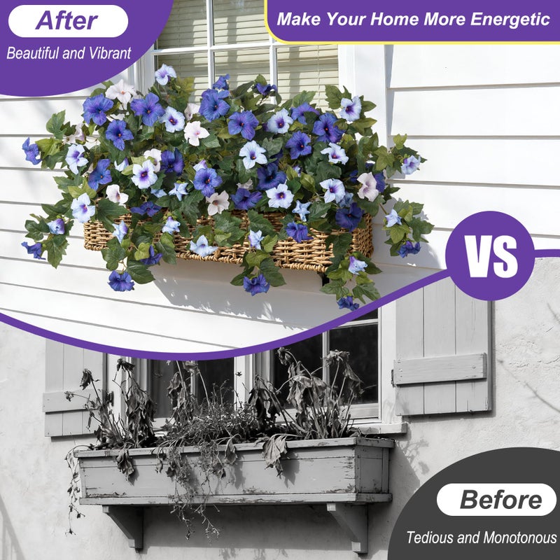 Ammyoo Artificial Fake Petunia Flowers for Outdoor Decoration, 2PCS Faux Silk Petunias Flower for Spring UV Resistant No Fade Realistic Plants for Garden Balcony Yard Porch Indoor Decor(Blue White) - Image 3