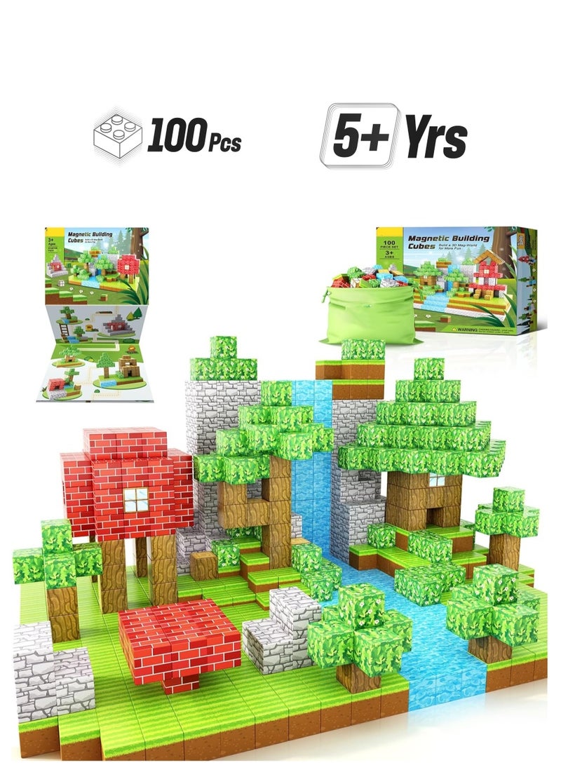 100PCS Magnetic Blocks-Build Mine Magnet World Set, Magnetic Blocks Building Toys,  Magnetic Tiles Building Blocks Toddler Toys, STEM Sensory Outdoor Toys, Magnet Toys for Boys & Girls Ages 5-7  - Image 1