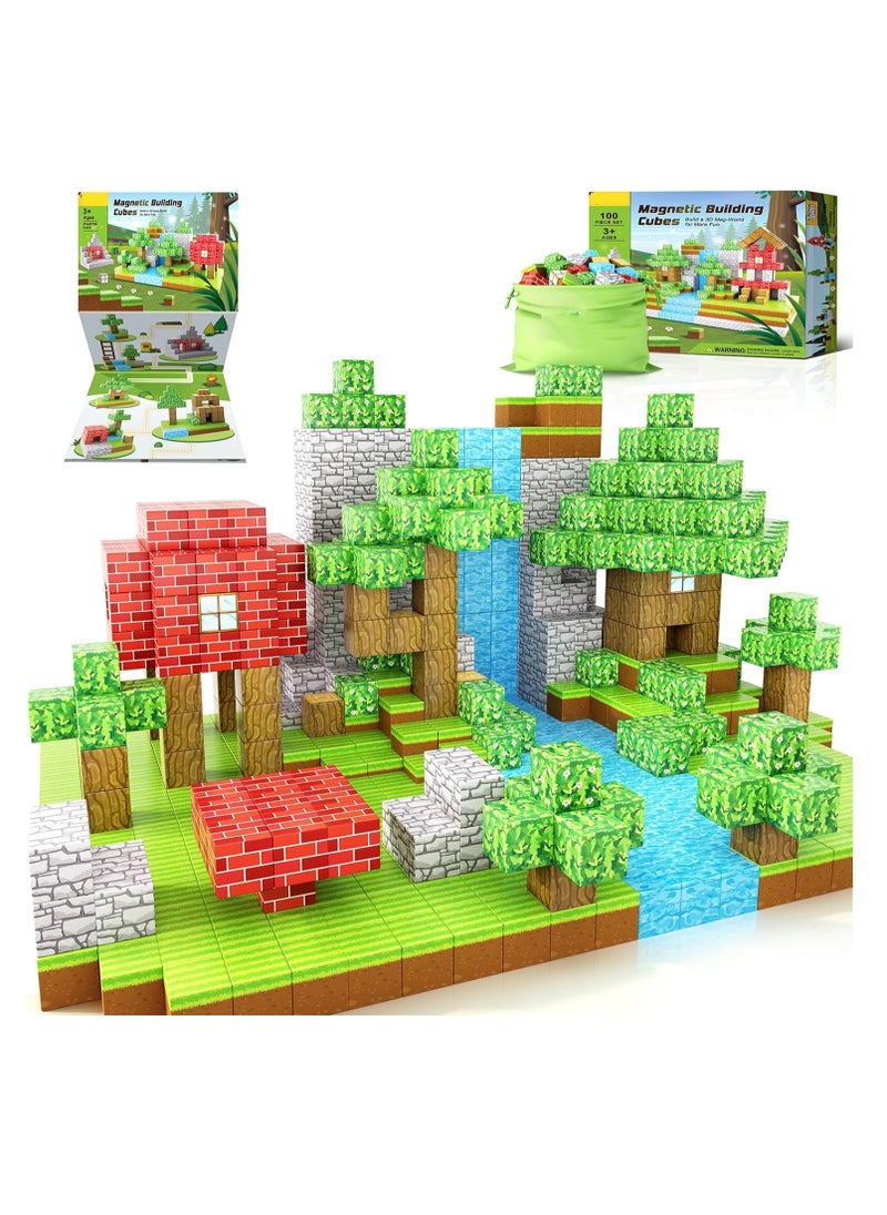 Generic 100PCS Magnetic Blocks-Build Mine Magnet World Set, Magnetic Blocks Building Toys,  Magnetic Tiles Building Blocks Toddler Toys, STEM Sensory Outdoor Toys, Magnet Toys for Boys & Girls Ages 5-7  - Image 1