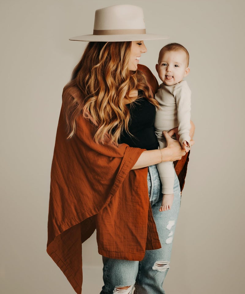 Kishu Baby Indi by Kishu Baby Fairtrade Certified Organic Muslin Nursing Cover Up for Breastfeeding, Breathable Shawl, Scarf, Privacy Nursing Cover for Breastfeeding Moms (Rust) - Image 1