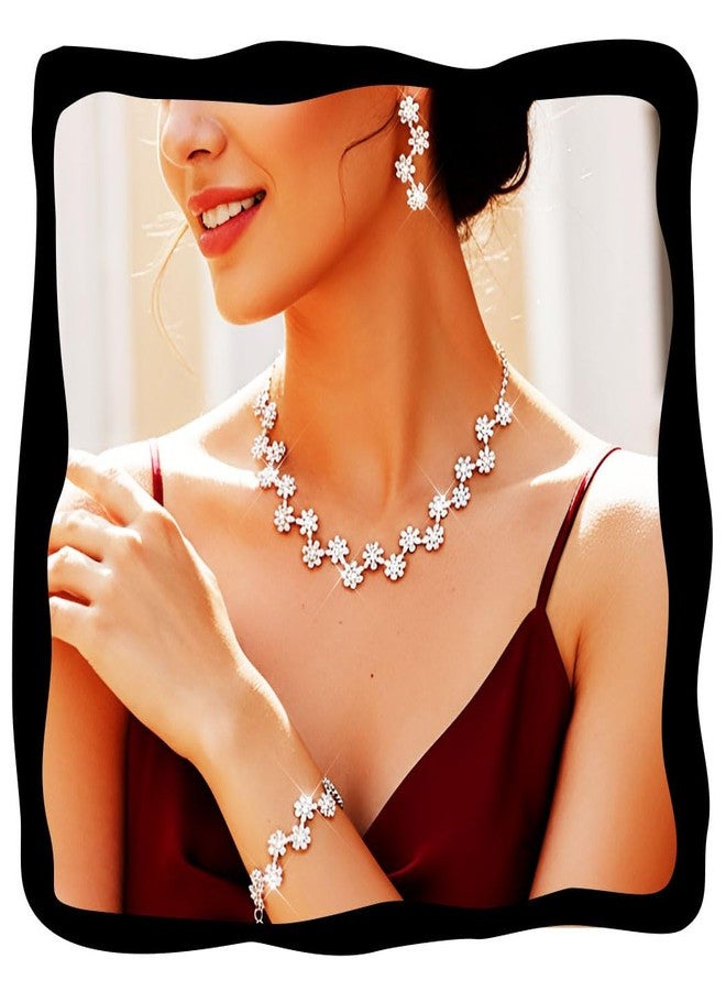 جورايس طقم مجوهرات زفاف من GORAIS، قلادة وأقراط من أحجار الراين الفضية، مجوهرات أزياء للعرائس والنساء - Image 1