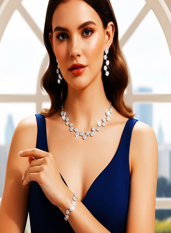 جورايس طقم مجوهرات زفاف من GORAIS، قلادة وأقراط من أحجار الراين الفضية، مجوهرات أزياء للعرائس والنساء - Image 3