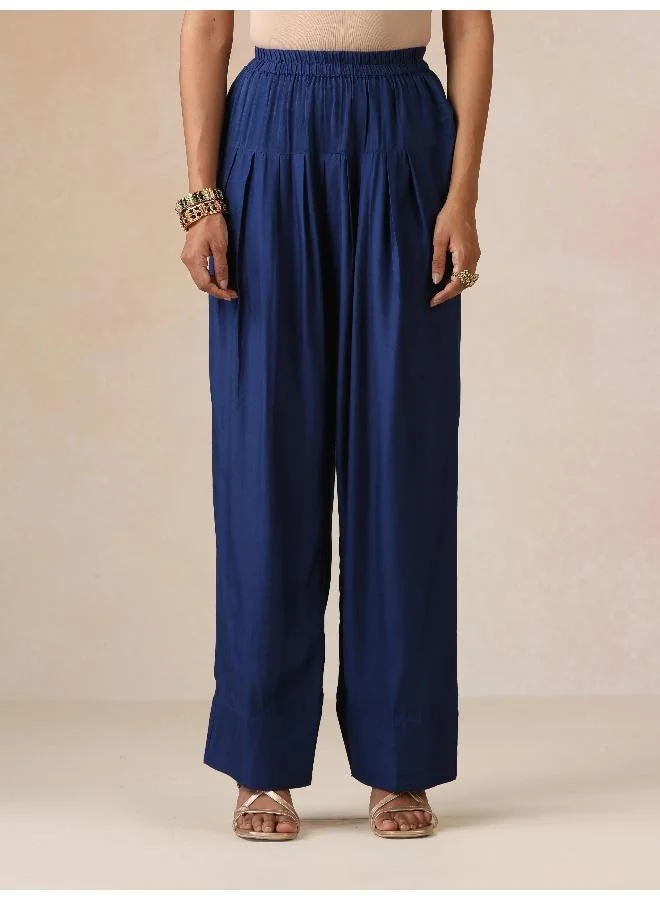 trueBrowns trueBrowns Blue Silver Foil Print Muslin Silk Kurta Farsi Pants Set