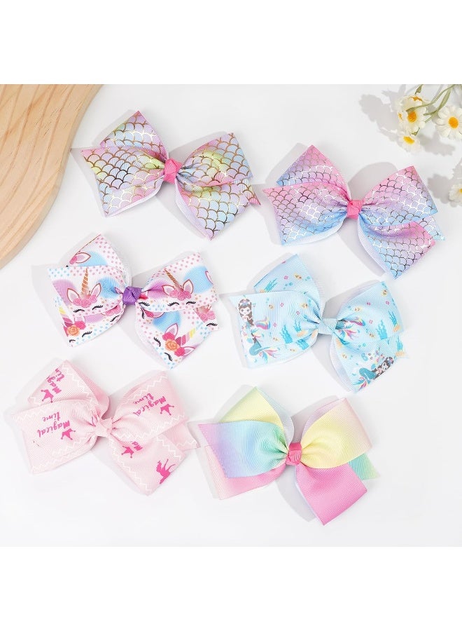 CellElection 24PCS 4.5Inch Bows for Girls Boutique Grosgrain Ribbon Rainbow Hair Bow Alligator Hair Clips Pigtail Bows Unicorn Hair Clips for Baby Girls Toddler Kids Children Teens - Image 2