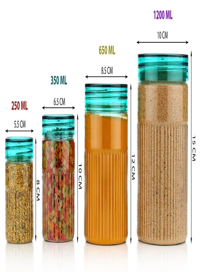 ReeQ Plastic Grocery Container set 24 (6 x 250ml, 6 x 350ml, 6 x 650ml, 6 x 1200ml) with Spoons, Air-tight, Design - Kitchen Container | Food Storage | Pet Jars | Kitchen Organiser (GLOSSY SEA GREEN) - Image 4