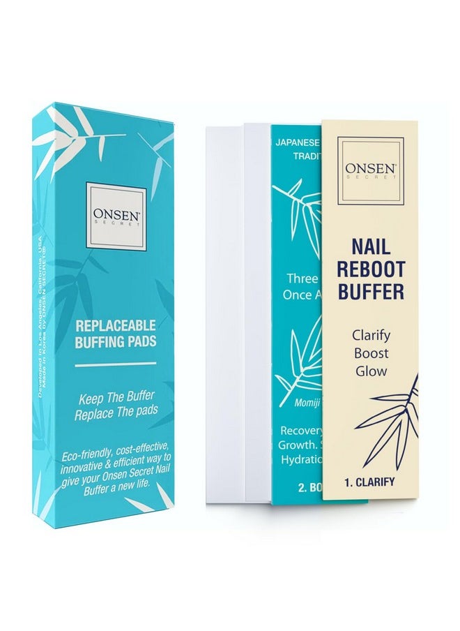 Onsen Secret - Nail Buffer Block Replacement Pads 3 Way Buffing Block Smooth Shine Natural Nail Buffing Pads W/ 3 Sides Coarse Soft Silky Nail Buffer Replacement Pads Only 4 Combo Pads 1 Pack - Image 1