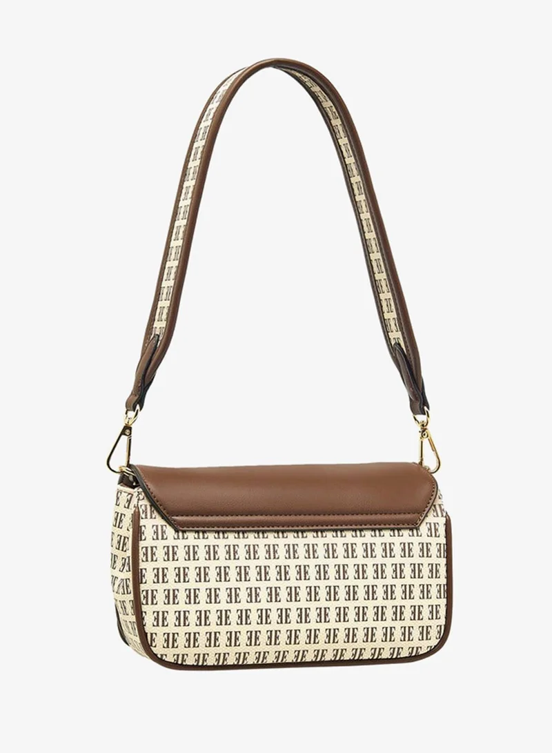Elle  Monogram Print Crossbody Bag with Adjustable Strap and Button Closure for Women | Best Price UAE
