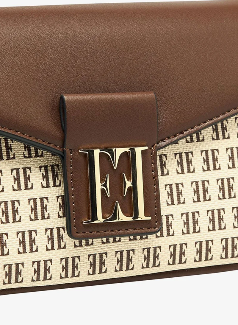 Elle  Monogram Print Crossbody Bag with Adjustable Strap and Button Closure for Women | Best Price UAE