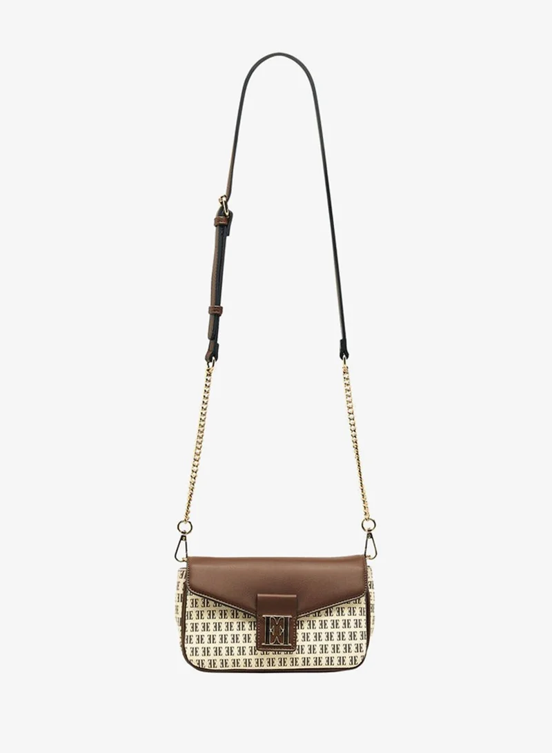Elle  Monogram Print Crossbody Bag with Adjustable Strap and Button Closure for Women | Best Price UAE