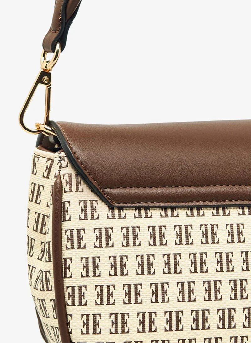 Elle  Monogram Print Crossbody Bag with Adjustable Strap and Button Closure for Women | Best Price UAE