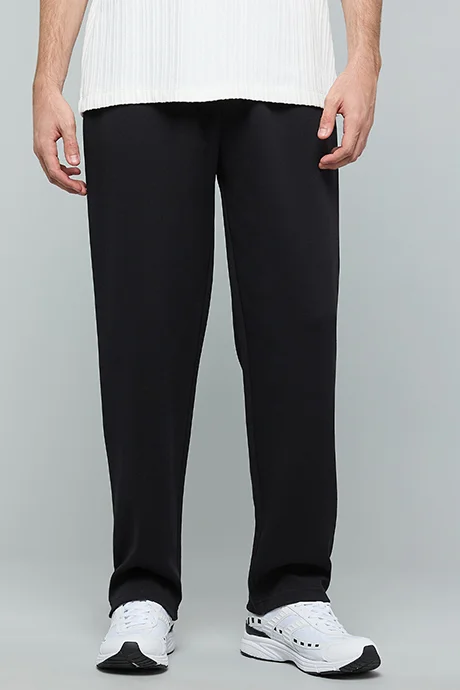 R&B Solid Straight Fit Pants with Drawstring Waist