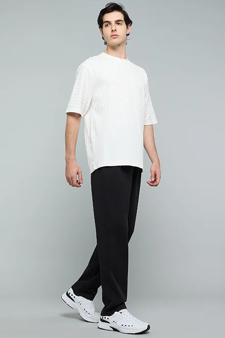 R&B Solid Straight Fit Pants with Drawstring Waist