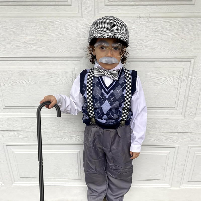 Horolam Kids Old Man Costume  Kids 100 Days Of School Costume For Boys With Fake Beard Eyebrow Walking Cane Glasses Suspender - Image 5