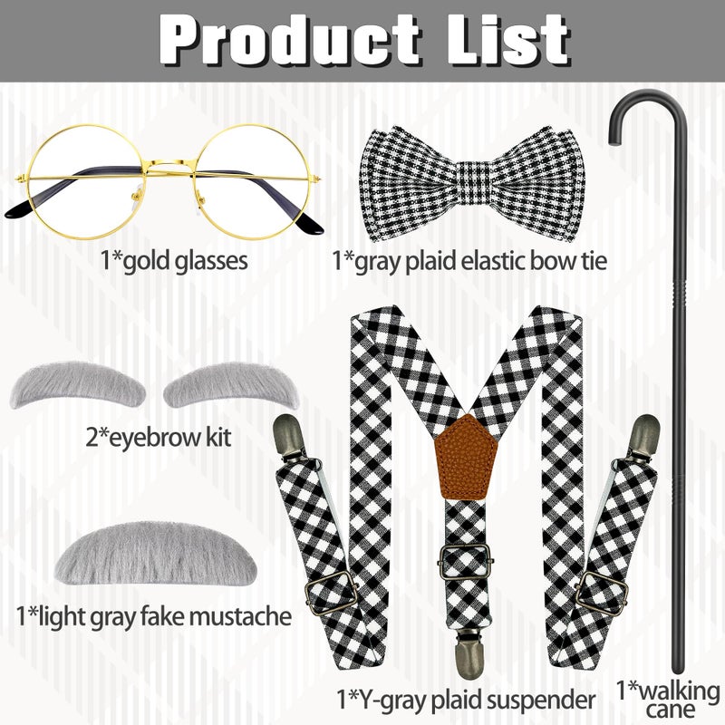 Horolam Kids Old Man Costume  Kids 100 Days Of School Costume For Boys With Fake Beard Eyebrow Walking Cane Glasses Suspender - Image 3