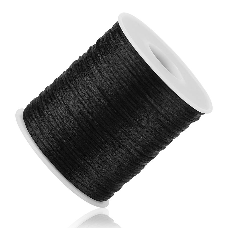 Kblick Black Nylon String Cord - 1MM 100 Yards Black Twine, Bracelet String for Bracelet Making, Braided Ornament Lanyard Thread, Jewelry Thread Clay Bead Cords for Crafts, Macrame Satin - Image 1