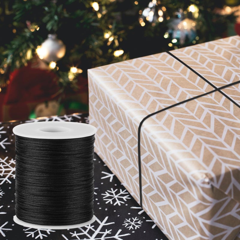 Kblick Black Nylon String Cord - 1MM 100 Yards Black Twine, Bracelet String for Bracelet Making, Braided Ornament Lanyard Thread, Jewelry Thread Clay Bead Cords for Crafts, Macrame Satin - Image 4