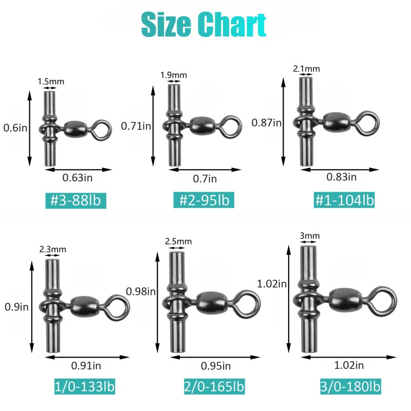 JSHANMEI Sleeve Swivels Fishing Cross Line Swivels 3 Way Swivels Fishing Three Way Crimp Swivel Heavy Duty Brass Triple Swivels Saltwater Fishing Tackle 3#-25pcs - Image 2