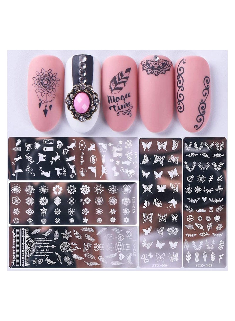 KASTWAVE Nail Art Stamping Templates Manicure Tool Kit 6Pcs Nail Stamping Plates Flower Animal Pattern Manicure Print Tools for DIY Nail Art Designs - Image 2