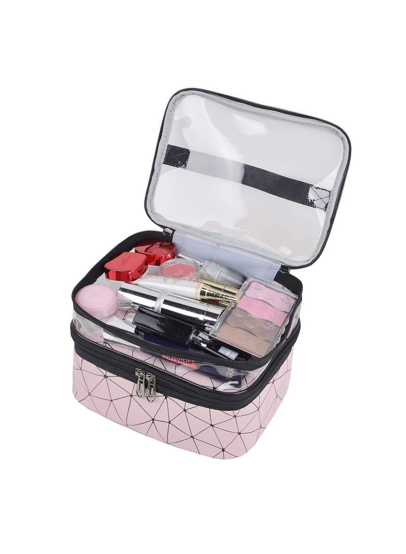 Makeup Bag Double Layer Waterproof Cosmetics Bag Pink - Image 2