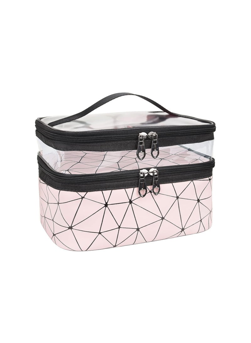Makeup Bag Double Layer Waterproof Cosmetics Bag Pink - Image 1