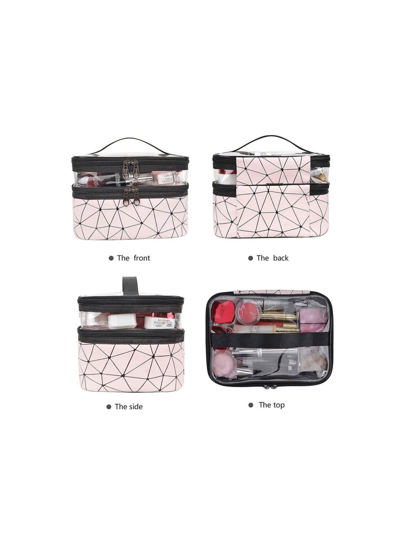 Makeup Bag Double Layer Waterproof Cosmetics Bag Pink - Image 4