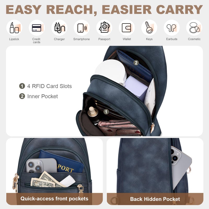 SYTRAH Anti Theft Crossbody Bags for Women, RFID Sling Bag Travel Purse, RFID Cross Body Purses Chest Bag for Travel Navy Blue - Image 4