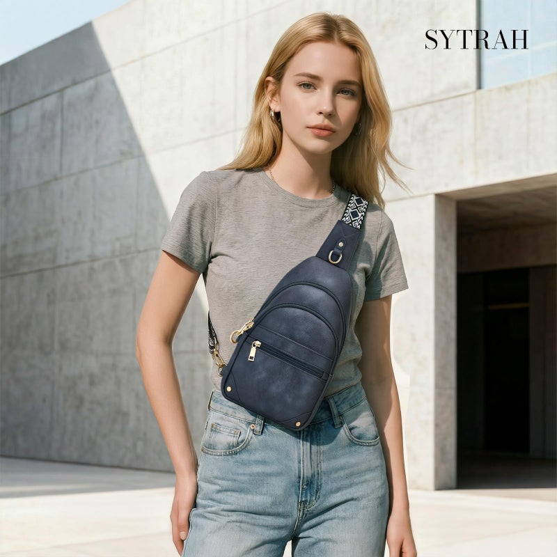 SYTRAH Anti Theft Crossbody Bags for Women, RFID Sling Bag Travel Purse, RFID Cross Body Purses Chest Bag for Travel Navy Blue - Image 3
